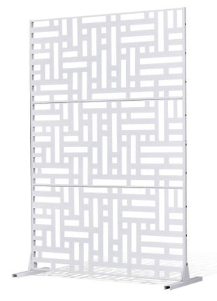 Metal Privacy Screen, 47" W x 76" H Outdoor Privacy Screens 3-Panel, Freestanding Outdoor Divider with Stand, Decorative Garden Steel Privacy Fence for Balcony Patio Indoor Room Hot Tub White