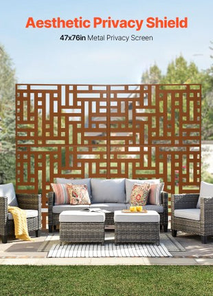Metal Privacy Screen, 47" W x 76" H, Outdoor Privacy Screens 3-Panel, Freestanding Outdoor Divider with Stand, Decorative Garden Steel Privacy Fence for Balcony Patio Indoor Room Hot Tub Brown