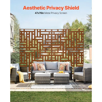 Metal Privacy Screen, 47" W x 76" H, Outdoor Privacy Screens 3-Panel, Freestanding Outdoor Divider with Stand, Decorative Garden Steel Privacy Fence for Balcony Patio Indoor Room Hot Tub Brown