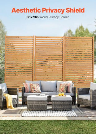 Wooden Privacy Screen, 36" W x 76" H Outdoor Privacy Screen, Freestanding Wood Privacy Panel with Stand, Decorative Patio Privacy Screen, Outdoor Divider for Balcony Patio Lawn Garden