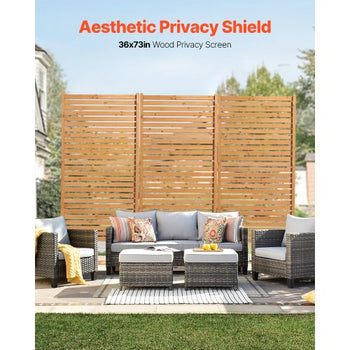 Wooden Privacy Screen, 36" W x 76" H Outdoor Privacy Screen, Freestanding Wood Privacy Panel with Stand, Decorative Patio Privacy Screen, Outdoor Divider for Balcony Patio Lawn Garden