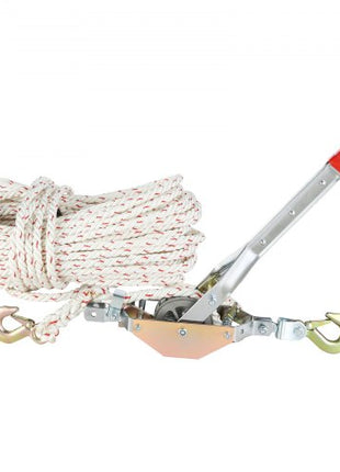Rope Puller, 3/4 Ton (1,653 lbs) Pulling Capacity, with 100' of 0.6" dia. Rope, 2 Hook, Come Along Winch, Heavy Duty Ratchet Power Puller Tool for Moving Boats, Securing Items, Transporting Logs
