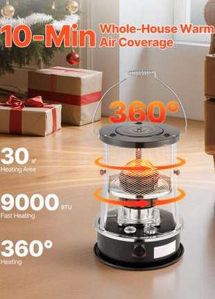 9000 BTU Portable Kerosene Heater & Stove, 2 in 1 Non-Electric Indoor Outdoor Heater with Adjustable Height & Flame & Easy Storage,for Camping, Hunting, Cooking, Home, Garage, Black