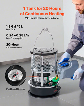 9000 BTU Portable Kerosene Heater & Stove, 2 in 1 Non-Electric Indoor Outdoor Heater with Adjustable Height & Flame & Easy Storage,for Camping, Hunting, Cooking, Home, Garage, Black