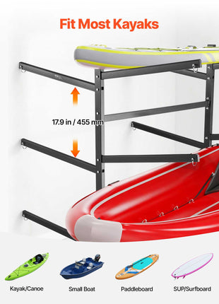 Kayak Storage Rack for 6 Kayaks, Holds 400 lbs, Heavy Duty Freestanding Stand for Indoor Outdoor Garage Shed Dock, Storage Rack Stand Holder for Canoe, Small Boat, SUP, Surfboard & Paddleboard