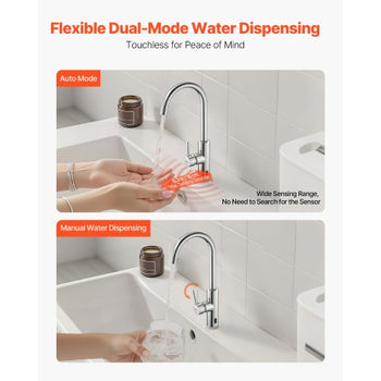 Touchless Kitchen Bar Sink Faucet, Single Handle Automatic Motion Sensor Bathroom Faucet, Hands-Free Adjustable Cold Hot Water Mixer Flexible Swivel for 9/16 in Pipe,Chrome Plated Silver