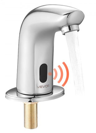 Touchless Bathroom Sink Faucet, Automatic Motion Sensor Restroom Toilet Faucet Cold Water with Hole Cover Plate, Battery Operated for 9/16 in Pipe Commercial Lavatory,Chrome Plated Silver G112M