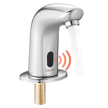 Touchless Bathroom Sink Faucet, Automatic Motion Sensor Restroom Toilet Faucet Cold Water with Hole Cover Plate, Battery Operated for 9/16 in Pipe Commercial Lavatory,Chrome Plated Silver G112M