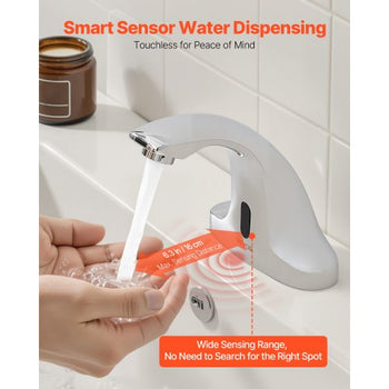Touchless Bathroom Sink Faucet, Automatic Motion Sensor Restroom Toilet Faucet Cold Water with Hole Cover Plate, Battery Operated for 9/16 in Pipe Commercial Lavatory,Chrome Plated Silver