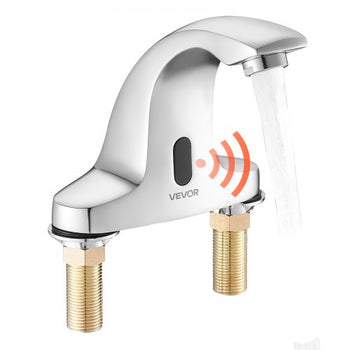 Touchless Bathroom Sink Faucet, Automatic Motion Sensor Restroom Toilet Faucet Cold Water with Hole Cover Plate, Battery Operated for 9/16 in Pipe Commercial Lavatory,Chrome Plated Silver