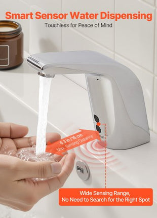 Touchless Bathroom Sink Faucet, Automatic Motion Sensor Restroom Toilet Faucet Cold Water with Single Hole, Battery Operated for 9/16 in Pipe Commercial Lavatory,Chrome Plated Silver