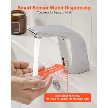 Touchless Bathroom Sink Faucet, Automatic Motion Sensor Restroom Toilet Faucet Cold Water with Single Hole, Battery Operated for 9/16 in Pipe Commercial Lavatory,Chrome Plated Silver