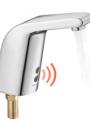Touchless Bathroom Sink Faucet, Automatic Motion Sensor Restroom Toilet Faucet Cold Water with Single Hole, Battery Operated for 9/16 in Pipe Commercial Lavatory,Chrome Plated Silver