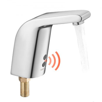 Touchless Bathroom Sink Faucet, Automatic Motion Sensor Restroom Toilet Faucet Cold Water with Single Hole, Battery Operated for 9/16 in Pipe Commercial Lavatory,Chrome Plated Silver