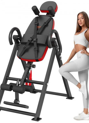 Inversion Table, 300 lbs Capacity Heavy Duty Inversion Table, Decompression Back Stretcher Machine, Strength Training Equipment with Headrest, Ankle Lock, Adjustable Protective Belt, Red/Black