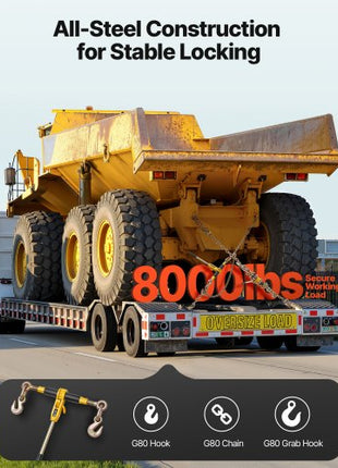 Ratchet Chain Binder, 5/16 in x 10 ft G80 Chains, 8000 lbs Working Load of Ratchet Load Binder, Chains and Binders Set, Tie Down Hauling Chain Binders for Hauling, Towing, Logging, Lifting