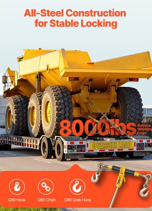 Ratchet Chain Binder, 5/16 in x 12.8 ft G80 Chains, 8000 lbs Working Load of Ratchet Load Binder, Chains and Binders Set, Tie Down Hauling Chain Binders for Hauling, Towing, Logging (2 Sets)