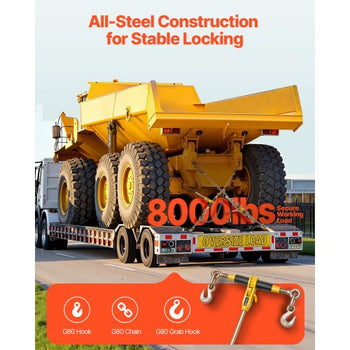 Ratchet Chain Binder, 5/16 in x 12.8 ft G80 Chains, 8000 lbs Working Load of Ratchet Load Binder, Chains and Binders Set, Tie Down Hauling Chain Binders for Hauling, Towing, Logging (2 Sets)