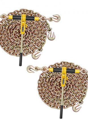 Ratchet Chain Binder, 5/16 in x 12.8 ft G80 Chains, 8000 lbs Working Load of Ratchet Load Binder, Chains and Binders Set, Tie Down Hauling Chain Binders for Hauling, Towing, Logging (2 Sets)