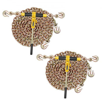 Ratchet Chain Binder, 5/16 in x 12.8 ft G80 Chains, 8000 lbs Working Load of Ratchet Load Binder, Chains and Binders Set, Tie Down Hauling Chain Binders for Hauling, Towing, Logging (2 Sets)