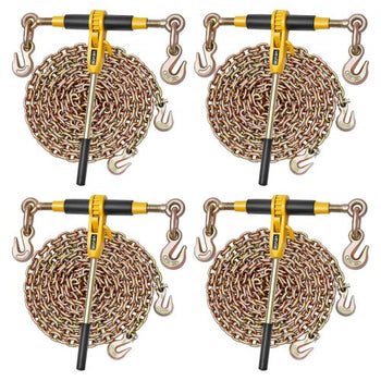 Ratchet Chain Binder, 5/16 in x 12.8 ft G80 Chains, 8000 lbs Working Load of Ratchet Load Binder, Chains and Binders Set, Tie Down Hauling Chain Binders for Hauling, Towing, Logging (4 Sets)