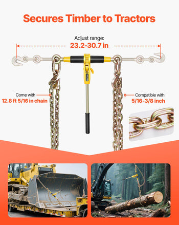 Ratchet Chain Binder, 5/16 in x 12.8 ft G80 Chains, 8000 lbs Working Load of Ratchet Load Binder, Chains and Binders Set, Tie Down Hauling Chain Binders for Hauling, Towing, Logging (4 Sets)