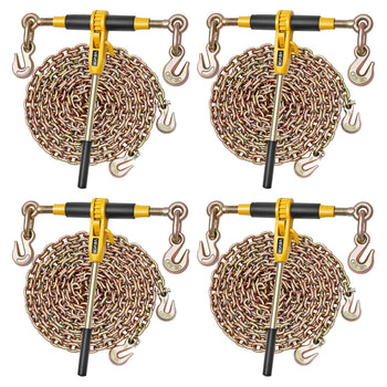 Ratchet Chain Binder, 5/16 in x 12.8 ft G80 Chains, 8000 lbs Working Load of Ratchet Load Binder, Chains and Binders Set, Tie Down Hauling Chain Binders for Hauling, Towing, Logging (4 Sets)