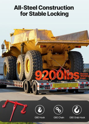 Ratchet Chain Binder, 3/8 in x 10 ft G80 Chains, 9200 lbs Working Load of Ratchet Load Binder, Chains and Binders Set, Tie Down Hauling Chain Binders for Hauling, Towing, Logging, Lifting