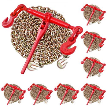 Ratchet Chain Binder, 3/8 in x 10 ft G80 Chains, 9200 lbs Working Load of Ratchet Load Binder, Chains and Binders Set, Tie Down Hauling Chain Binders for Hauling, Towing, Logging, Lifting