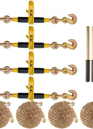 Ratchet Chain Binder, 5/16"-3/8" Heavy Duty Load Binders, with G80 Chains 7100 lbs Secure Load Limit, Labor-saving Anti-skid Handle, Tie Down Hauling Chain Binders for Flatbed Truck Trailer, 4 P