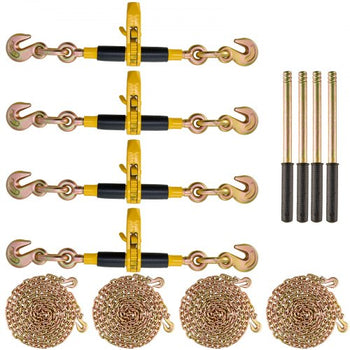 Ratchet Chain Binder, 5/16"-3/8" Heavy Duty Load Binders, with G80 Chains 7100 lbs Secure Load Limit, Labor-saving Anti-skid Handle, Tie Down Hauling Chain Binders for Flatbed Truck Trailer, 4 P