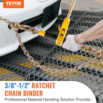 Ratchet Chain Binder 2PCS, 3/8"-1/2" Heavy Duty Load Binders, with G80 Chains 12000 lbs Secure Load Limit, Labor-saving Anti-skid Handle, Tie Down Hauling Chain Binders for Flatbed Truck Trailer