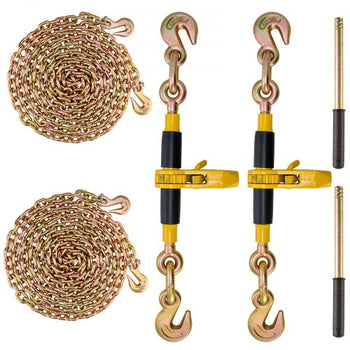 Ratchet Chain Binder 2PCS, 3/8"-1/2" Heavy Duty Load Binders, with G80 Chains 12000 lbs Secure Load Limit, Labor-saving Anti-skid Handle, Tie Down Hauling Chain Binders for Flatbed Truck Trailer