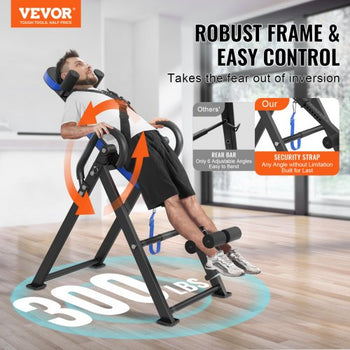 Inversion Table, 300 lbs Capacity Heavy Duty Inversion Table, Decompression Back Stretcher Machine, Strength Training Equipment with Headrest, Ankle Lock, Adjustable Protective Belt, Blue/Black
