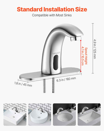 Touchless Bathroom Sink Faucet, Automatic Motion Sensor Restroom Toilet Faucet with Hole Cover Plate, Battery Operated,Adjustable Temp for 9/16 in Pipe Commercial Lavatory,Brushed Nickel Silver