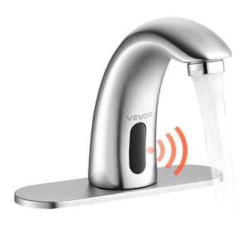 Touchless Bathroom Sink Faucet, Automatic Motion Sensor Restroom Toilet Faucet with Hole Cover Plate, Battery Operated,Adjustable Temp for 9/16 in Pipe Commercial Lavatory,Brushed Nickel Silver