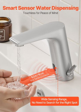 Touchless Bathroom Sink Faucet, Automatic Motion Sensor Restroom Toilet Faucet, HandsFree Adjustable Cold Hot Single Handle Water Mixer Battery Operated for 9/16 in Pipe,Brushed Nickel Silver