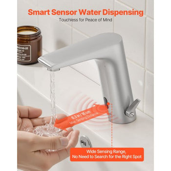 Touchless Bathroom Sink Faucet, Automatic Motion Sensor Restroom Toilet Faucet, HandsFree Adjustable Cold Hot Single Handle Water Mixer Battery Operated for 9/16 in Pipe,Brushed Nickel Silver