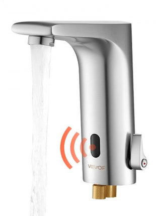 Touchless Bathroom Sink Faucet, Automatic Motion Sensor Restroom Toilet Faucet, HandsFree Adjustable Cold Hot Single Handle Water Mixer Battery Operated for 9/16 in Pipe,Brushed Nickel Silver