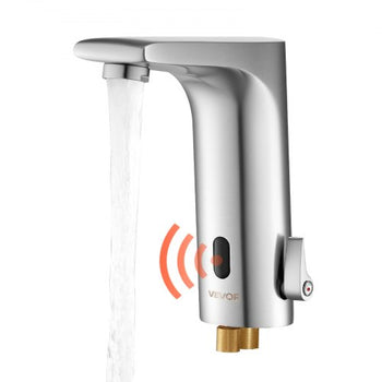 Touchless Bathroom Sink Faucet, Automatic Motion Sensor Restroom Toilet Faucet, HandsFree Adjustable Cold Hot Single Handle Water Mixer Battery Operated for 9/16 in Pipe,Brushed Nickel Silver