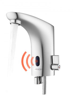 Touchless Bathroom Sink Faucet, Automatic Motion Sensor Restroom Toilet Faucet, HandsFree Adjustable Cold Hot Single Handle Water Mixer Battery Operated for 9/16 in Pipe,Chrome Plated Silver