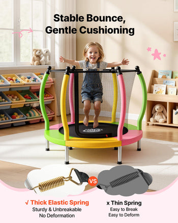 Trampoline for Kids, Toddler Mini Trampoline, 132 lbs Capacity Indoor Outdoor Play Toys with Enclosure Net and Basketball Hoop, Easy to Assemble, Christmas Toys Birthday Gifts for Girls Boys