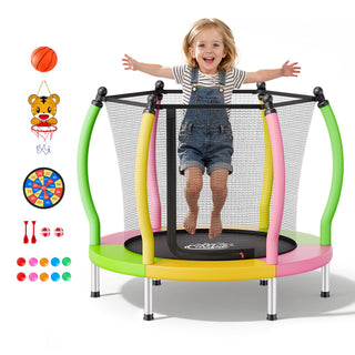 Trampoline for Kids, Toddler Mini Trampoline, 132 lbs Capacity Indoor Outdoor Play Toys with Enclosure Net and Basketball Hoop, Easy to Assemble, Christmas Toys Birthday Gifts for Girls Boys