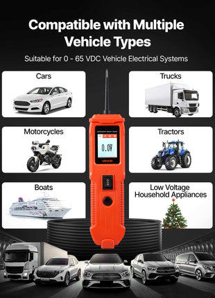 Automotive Circuit Tester, 8 - 35 DCV Power Circuit Probe Tester with TFT Color Display and Lighting, Automotive Power Tester Probe with 13 ft / 4 m Cable, ABS Shell Electrical Detector Finder