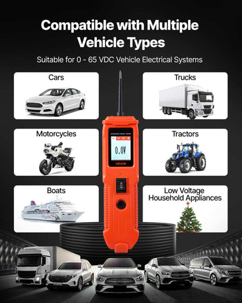 Automotive Circuit Tester, 8 - 35 DCV Power Circuit Probe Tester with TFT Color Display and Lighting, Automotive Power Tester Probe with 13 ft / 4 m Cable, ABS Shell Electrical Detector Finder