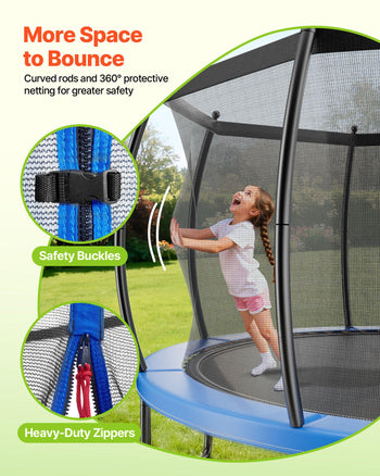 Outdoor Trampoline, 12FT Recreational Trampoline, ASTM Approved Trampolines with Enclosure Net & Thickened Pad, Max 400 lbs Weight Capacity, Anti-Rust Backyard Trampolines for Kids & Adults