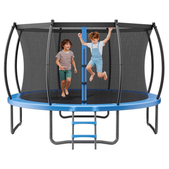 Outdoor Trampoline, 12FT Recreational Trampoline, ASTM Approved Trampolines with Enclosure Net & Thickened Pad, Max 400 lbs Weight Capacity, Anti-Rust Backyard Trampolines for Kids & Adults