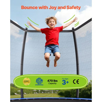 Outdoor Trampoline, 15FT Recreational Trampoline, ASTM Approved Trampolines with Enclosure Net & Thickened Pad, Max 470 lbs Weight Capacity, Anti-Rust Backyard Trampolines for Kids & Adults