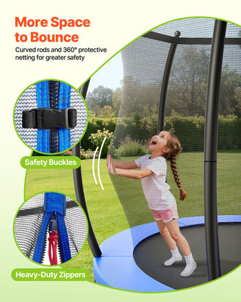 Outdoor Trampoline, 15FT Recreational Trampoline, ASTM Approved Trampolines with Enclosure Net & Thickened Pad, Max 470 lbs Weight Capacity, Anti-Rust Backyard Trampolines for Kids & Adults