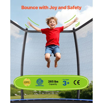 Outdoor Trampoline, 8FT Recreational Trampoline, ASTM Approved Trampolines with Enclosure Net & Thickened Pad, Max 265 lbs Weight Capacity, Anti-Rust Backyard Trampolines for Kids & Adults